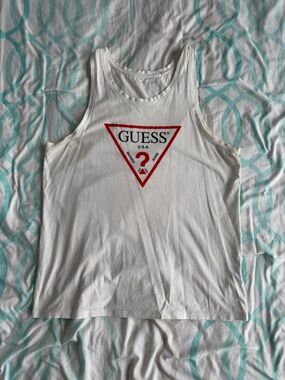 GUESS White Logo Crewneck Tee with Subtle Grey Print